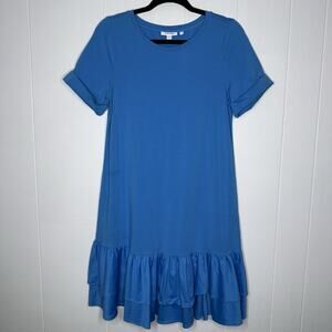 Chico’s Women’s Tiered Ruffle Hem T Shirt Dress Blue Size 0, Small
